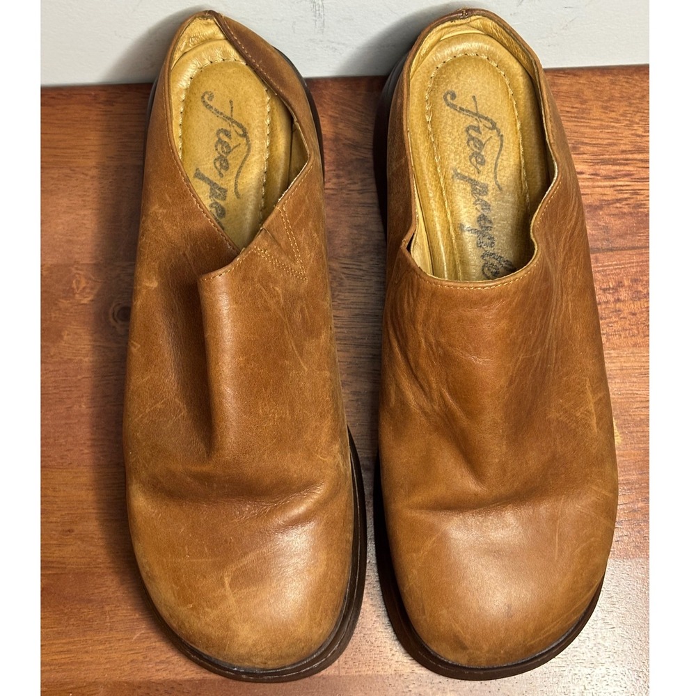 Free People Tan Leather Platform Clogs Women Size 40